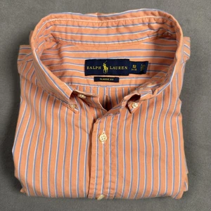 Ralph Lauren Shirt Mens 18 34-35 Orange Blue Stripe Classic Fit Button Down - Picture 1 of 8