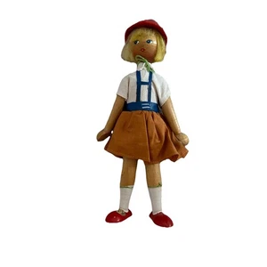 Muñeca Hansel clavija de madera polaca pintada a mano arte popular vintage 8" niña Montessori  - Imagen 1 de 8