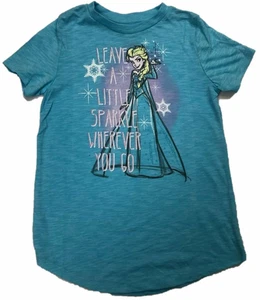 Disney Frozen Elsa Blue Sparkle "Leave A Little Sparkle" Girls T-Shirt - Picture 1 of 1