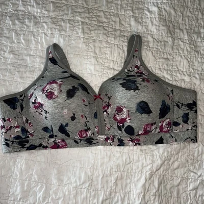 Cacique Wireless Heathered Gray Floral Bra Size 54C - Image 1 of 4
