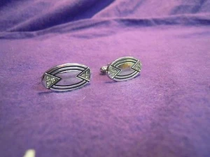 Vintage Oval Versilbert Abgewandte Pfeile Innen Strass Manschettenknöpfe CF6 - Bild 1 von 4