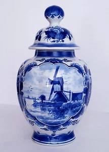 ROYAL DELFT PORCELEYNE FLES GINGER JAR LIDDED VASE WINDMILL - THE ORIGINAL BLUE - Picture 1 of 8