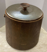 Vintage Retro Mid Century Modern Ice Bucket Woodgrain with Gold and Bronze Trim