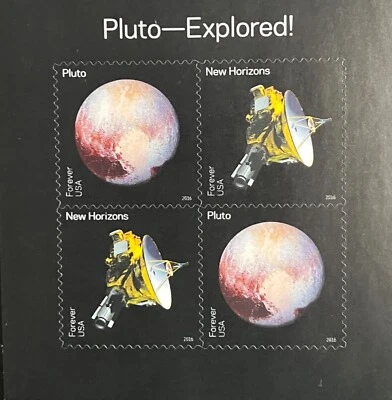 NEW! FULL SHEET 2015 PLUTO - EXPLORED! Qty:4 US STAMP BLOCK 586600 - Image 1 of 2