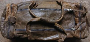 VTG 80s 90s Brown Patchwork Leather Duffle Gym Overnight Bag-22x11.5x10 - Picture 1 of 12
