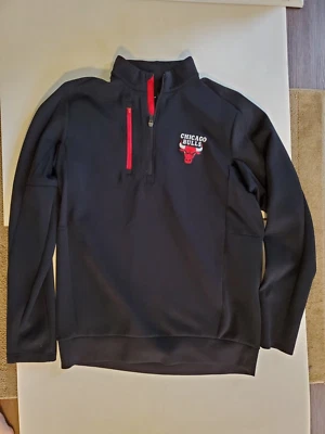 Chaqueta Pullover Para Hombre L Chicago Bulls Antigua Negra/Roja Cuarto Cremallera Foto 1 de 4