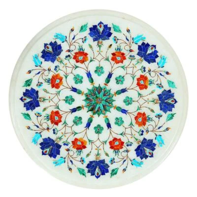 12" Mármol de Mesa Handmade Incrustación Floral Trabajo Decoración Hogar - Imagen 1 de 3