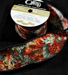 Band #07 Neu Vintage Offray Herbst Druck verdrahtet Blumen Handwerk 3 Yards Breite 1-7/8" - Bild 1 von 4