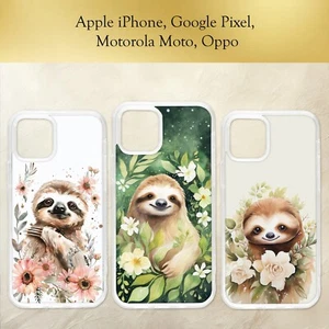 Watercolour Cute Floral Sloth With Flowers Phone Case iPhone Motorola Pixel - Picture 1 of 4