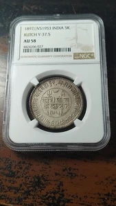 1897 VS1953 Kutch India Silver 5 Kori Victoria NGC AU58 Great Example 4368 - Picture 1 of 4