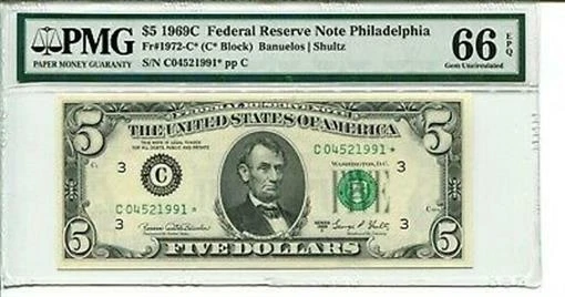 FR 1972-C* Star 1969C $5 Federal Reserve Note 66 EPQ GEM UNC ***FINEST KNOWN*** - Image 1 of 1
