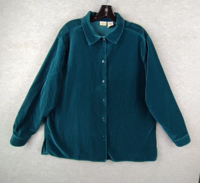LL Bean Womens Shirt Extra Large Blue Velvet Full Button Career Capsule Velour - Image 1 of 4