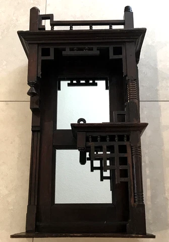 29” antique vintage wood wall cabinet Chinese Japanese One of a kind home decor Cover
