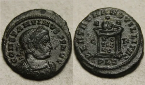 Constantine 321 AD Rare genuine ancient Roman coin Altar globe stars vows Lyons - Picture 1 of 4