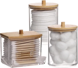 Qtips Holder Bathroom Container, 10/7 OZ Cotton Ball/Swabs Dispenser, Apothecary - Picture 1 of 12