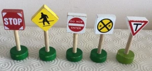 5 X WOODEN RAILWAY Road And Rail Signs All Versions Compatible - Picture 1 of 3