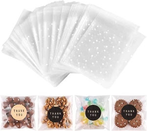 100PACK Self Sealing Cellophane Bags Clear Cookie Treat Bags Thank You for Gift - Picture 1 of 6