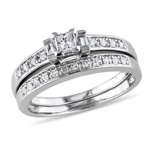 Amour Sterling Silver 1/3CT TW Multi-Shaped Diamond Bridal Ring Set - Picture 1 of 6