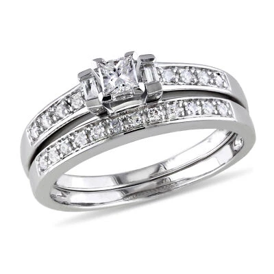 Amour Sterling Silver 1/3CT TW Multi-Shaped Diamond Bridal Ring Set - Image 1 of 4