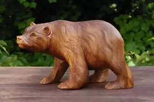 Statue ours en bois sculpté main 11" figurine fait main sculpture loge cabane bois - Photo 1 sur 7