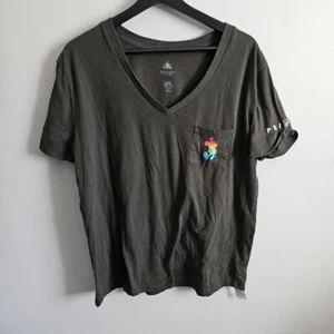Disney Black V-Neck Pocket Tee Size XL Rainbow Love Lettering - Pride - Picture 1 of 7