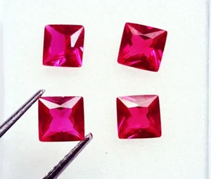 4 Pcs Lot Natural Ruby Square Shape MM Size Loose Gemstone With Free Gift - Picture 1 of 10