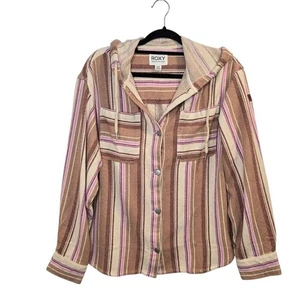 Chaqueta Camisa Roxy Sunlight Rider Con Capucha Para Mujer XS Marrón Rosa Rayas Playa Boho - Imagen 1 de 7