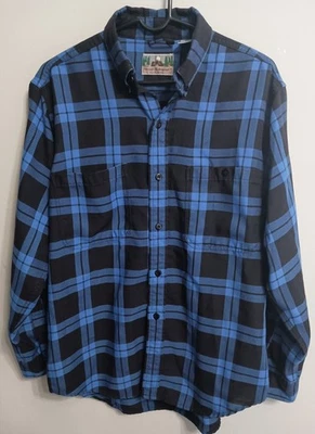 Camisa EMS Eastern Mountain Para Hombre Mediana M L/S Botón Azul Negro Franela a Cuadros Foto 1 de 4