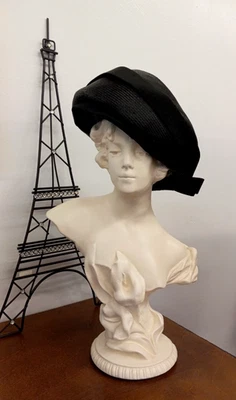 VTG 1940s Black Wide Brim French Hat Collegiate Cathay of California Glamour - Image 1 of 4