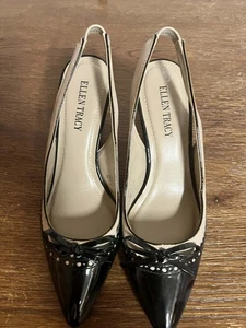 Ellen Tracy Damen-Slingback-Pumps 8M schwarz & nude spitz zulaufend Schleife - Bild 1 von 6
