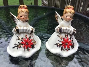 joseph’s originals Christmas Angel figurines Poinsettia Vintage 1950’s Rare Min - Picture 1 of 7