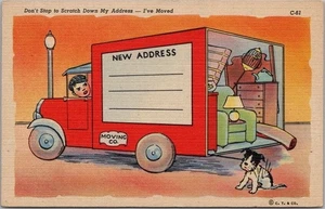 Vintage 1938 Comic Postcard "New Address" Curteich Linen LINE COMICS C-81 Unused - Picture 1 of 2