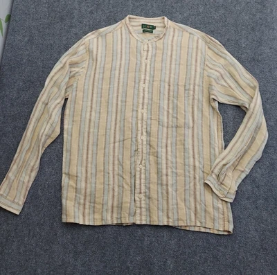 Camisa De Colección J Crew Remero Para Hombres Mediana Beige Rayas Lino Banda Cuello Abotonada Foto 1 de 4