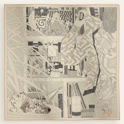 Hermes Shawl 140 Rendez-Vous Chez Scarf Stole Natural Cashmere Silk Auth New tag - Image 1 of 4