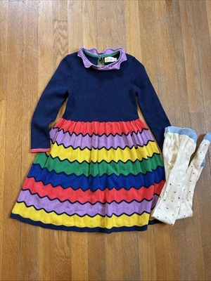 Mini Boden Girls 6-7 Rainbow Sweater Dress And Star Tights - Image 1 of 4