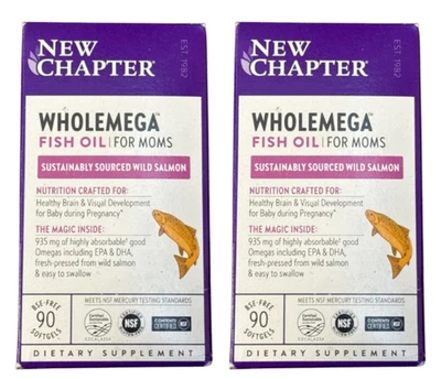(2 Pack) New Chapter Wholemega Fish Oil for Moms 90 Softgels Wild Salmon Sealed — 第 1/3 张图片