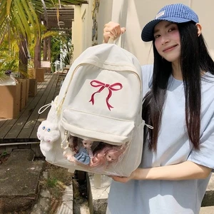 Zaino Studente Tinta Unita Fiocco Ricamato Borsa Laptop da Viaggio - Foto 1 di 17