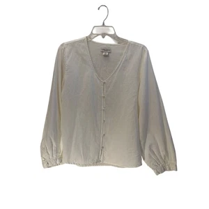 Camicia donna Laura Ashley bianca lino misto cotone scollo a V bottoni media nuova senza etichette - Foto 1 di 11