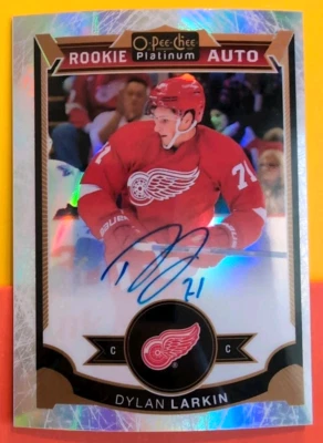 DYLAN LARKIN AUTO ROOKIE 2015-16 O-PEE-CHEE PLATINUM 30/99 WHITE ICE #165 WINGS - Image 1 of 4