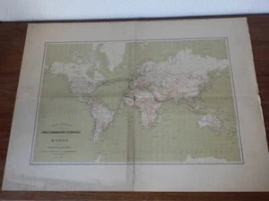 Carte Generale des Grandes Communications Telegraphiques du Monde 1888 Hoven - Picture 1 of 2