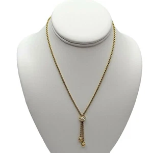 Vintage Quaste Bolo goldfarbene Kette Halskette Baumeln Kugeln mit Strass Akzent - Bild 1 von 10