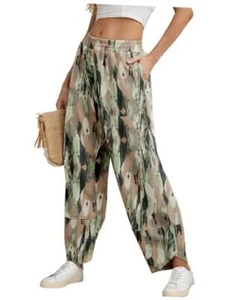 Womens Wide Leg Harem Pants Casual Loose Elastic Waist Solid Large Camo-pink - Picture 1 of 5