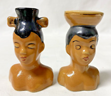 Vintage Japan Ceramic African Women Tribal Salt Pepper Shaker Set Hand Painted
