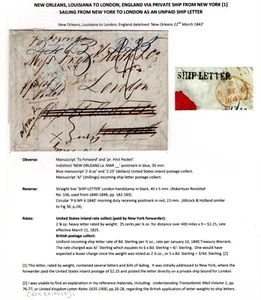 New Orleans LA Stampless to London England Private Ship from New York NY 1843 - Picture 1 of 4