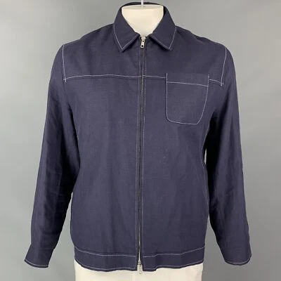 Veste En Lin Zippée À Couture Contrastante Bleue Taille 44 Oliver Spencer - Photo 1/4
