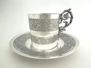 Puiforcat French 950 Silver Coffee Cup & Saucer First Minerva Hallmark - Picture 1 of 10