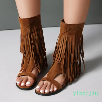 Para mujeres Borla Media Pantorrilla Gladiador Roma Bohemia Botas De Colección Sandalia Zapatos Étnicos Foto 1 de 4