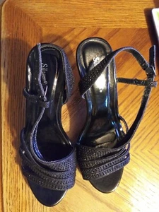 Silver Slipper Size 8M Black 4" Heel Shoes 3" Wide No Box Sils - Picture 1 of 11