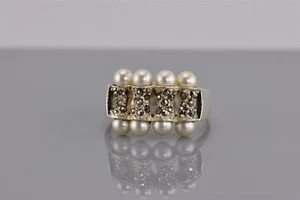 Anillo de plata esterlina con rodillo de marcasita y perlas 925 talla: 8 - Imagen 1 de 7