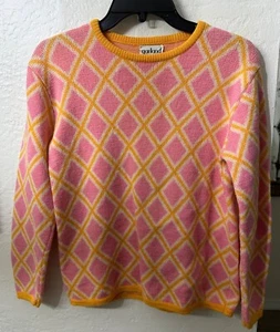 Vintage Garland Pink & Yellow Diamond Sweater Acrylic - Picture 1 of 5
